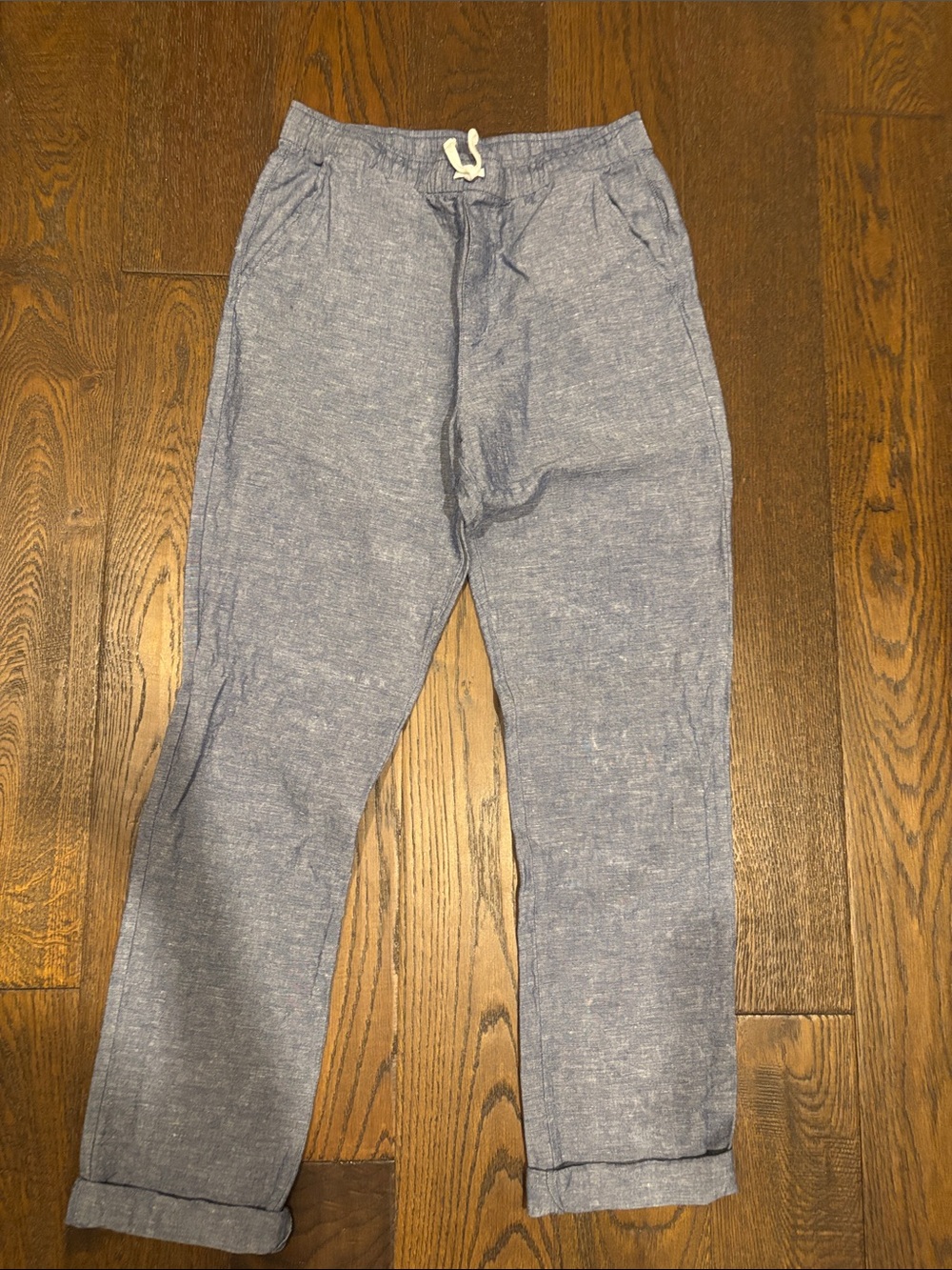 Janie and Jack Light Blue Drawstring Linen-Blend Chinos